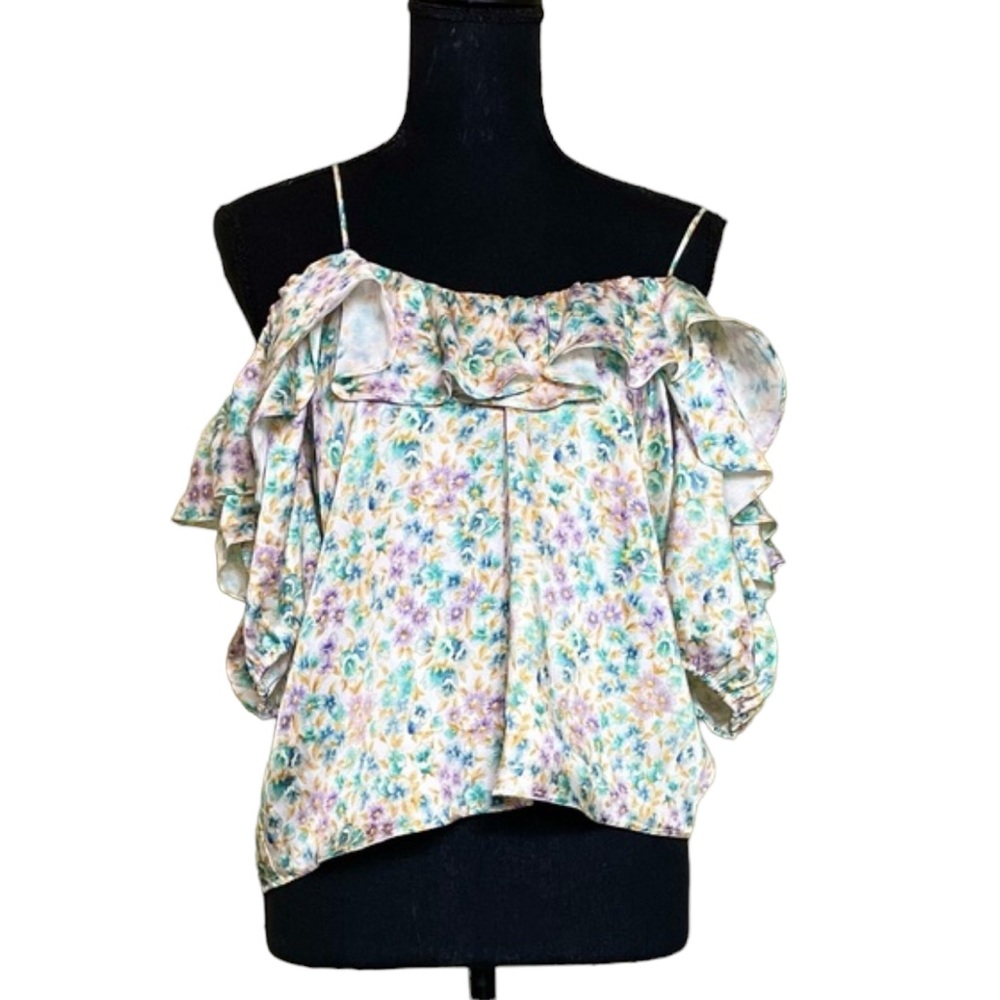 Zara Floral Print Cold-Shoulder Blouse NWT